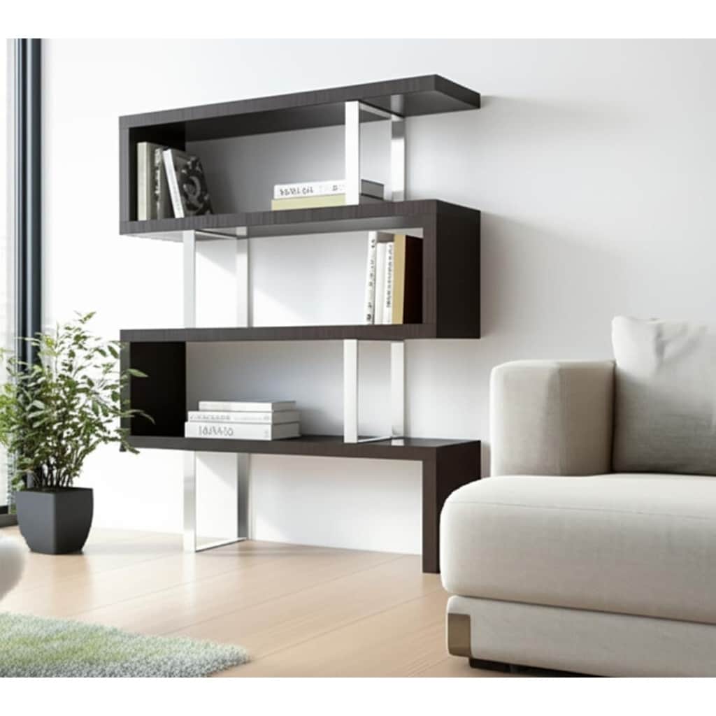 HomeRoots 67" Black And Silver Metal and Wood Three Tier Etagere Bookcase