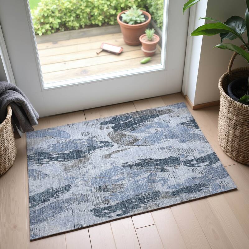 Premium Washable Super Soft Contemporary Strokes Mayfield Rug - Sky - 1'8" x 2'6"