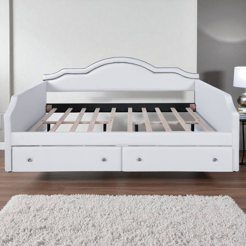Twin/Full Size Upholstered Daybed with LED Lights, 2 Storage Drawers, Velvet Frame, No Box Spring Required