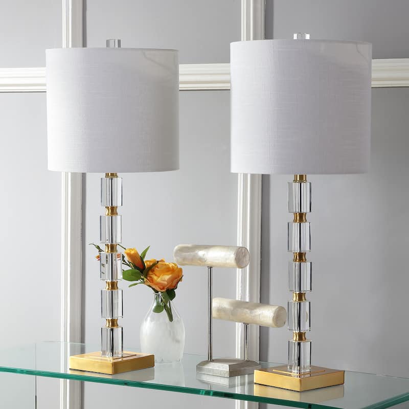 Nala 28.5" Crystal LED Table Lamp, Clear/Brass (Set of 2) by JONATHAN Y