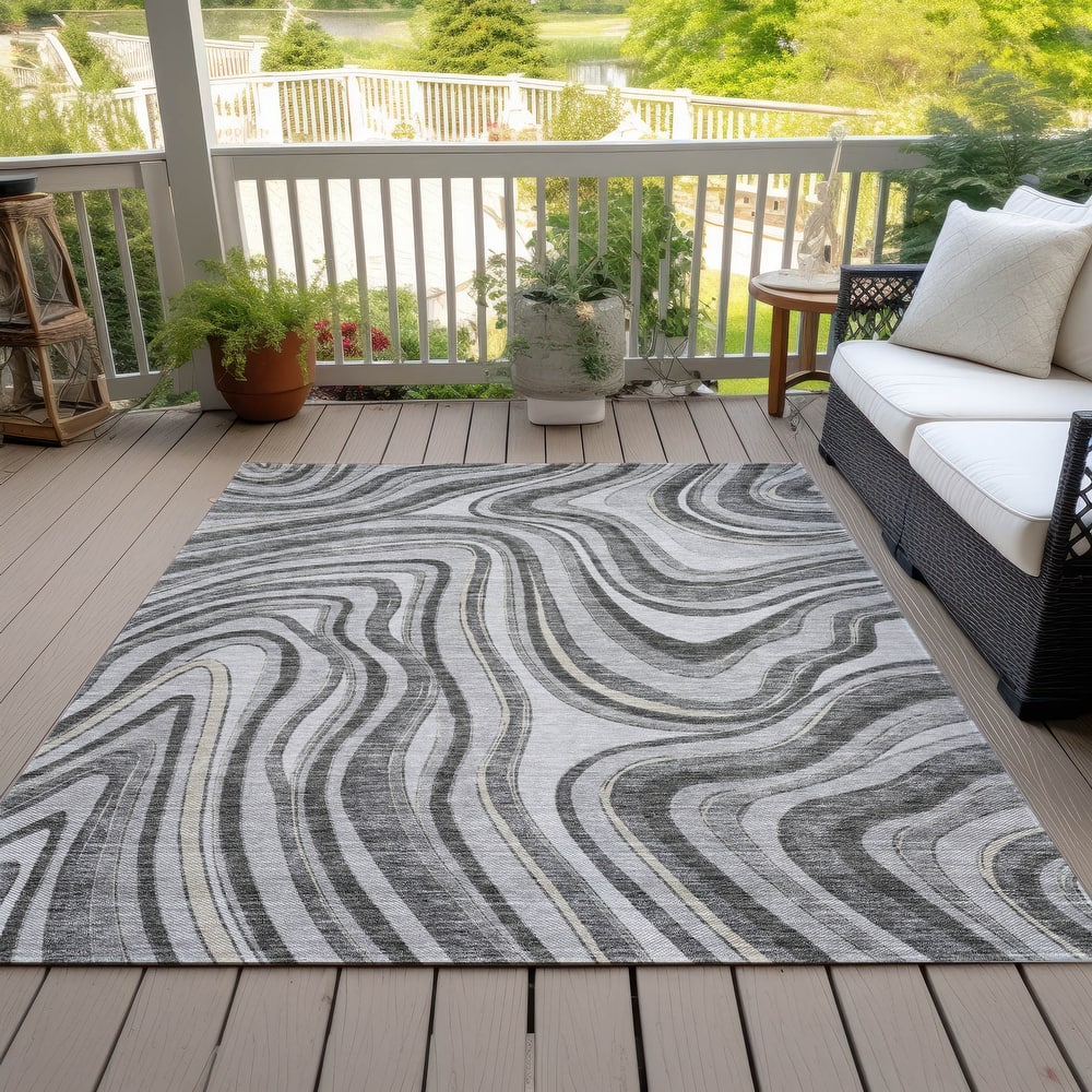 Machine Washable Indoor/ Outdoor Chantille Contemporary Abstract Rug