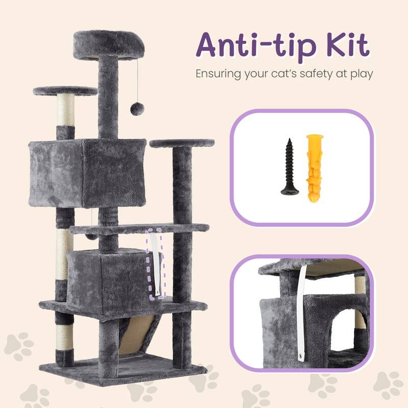 53 Inch Multi-Level Cat Tree Cat Condo with Scratching Posts Dark Grey
