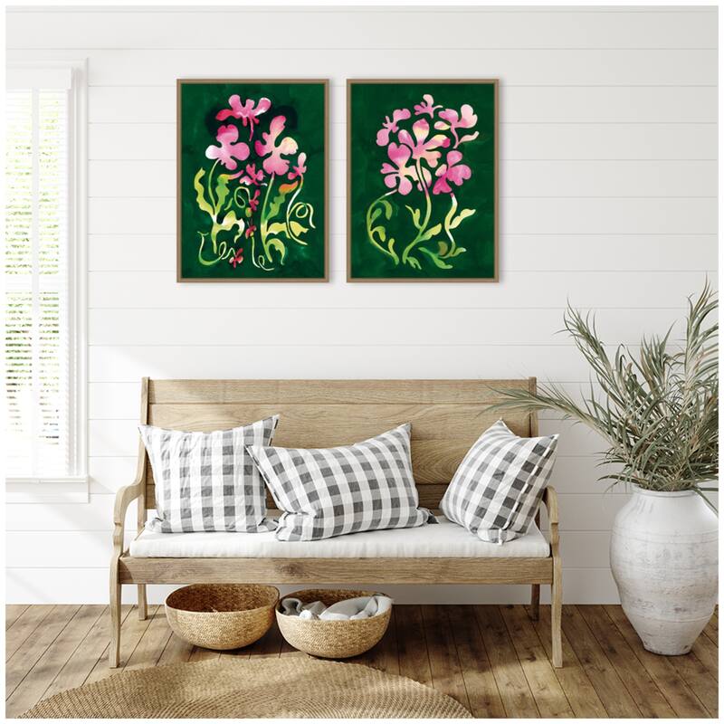 Kate and Laurel Twisting Blooms & Groovy Flowers 2 Piece Framed Canvas Wall Art Set by Lucia Gianello