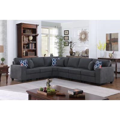 6 Piece L-Shape Sectional Sofa in Stone Gray