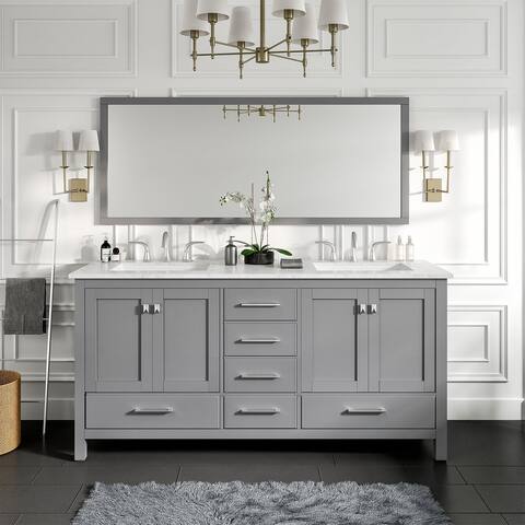 Eviva Aberdeen Grey Transitional 72-inch Double Sink Bathroom Vanity w/ White Carrara Top