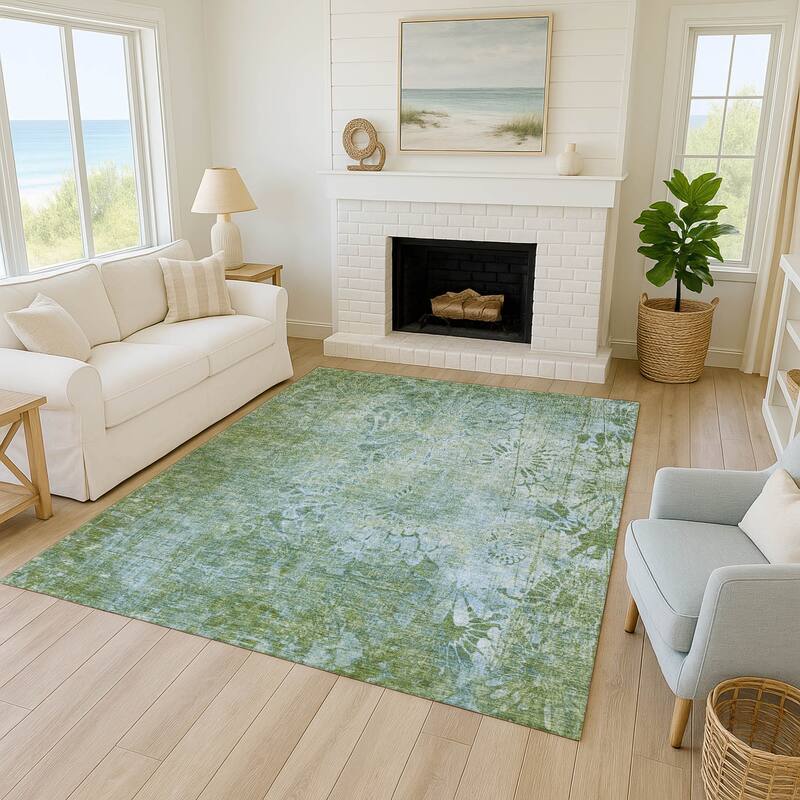Machine Washable Indoor/ Outdoor Modern Floral Chantille Rug