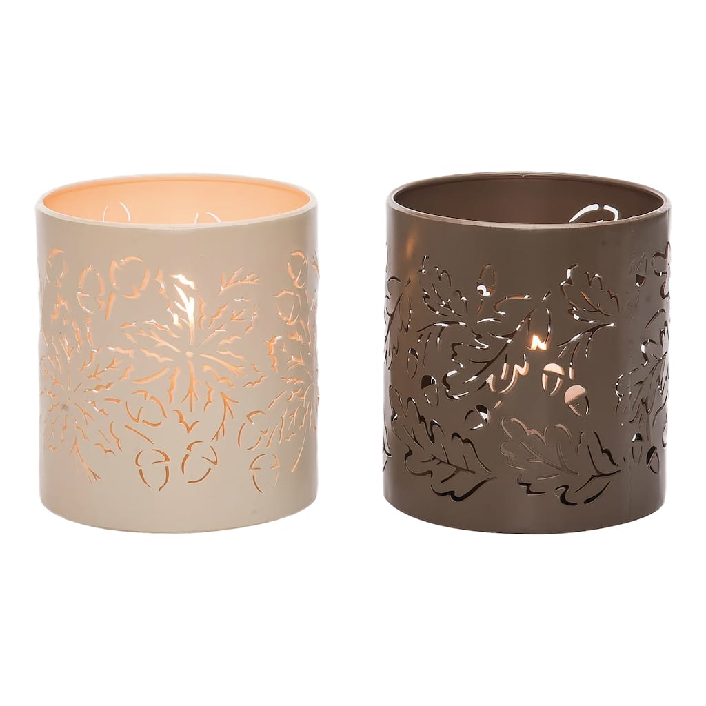 Transpac Resin Candle Holder w/Oak Leaf Pattern Set of 2 Fall/Harvest Home Decorations