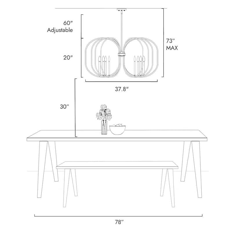 Modern Unique 8-Light Chandelier Black Gold Drum-Shape Pendant for Dining Room - 37.8 " × 20 "