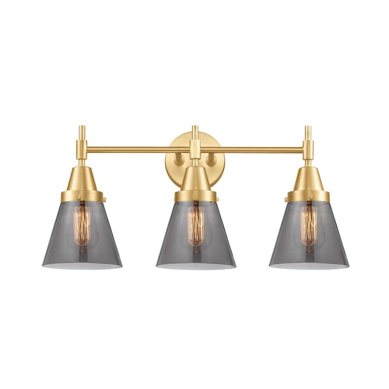 Innovations Lighting 447-3W-11-25 Cone Vanity Cone 3 Light 25" Wide - Satin Gold / Plated Smoke