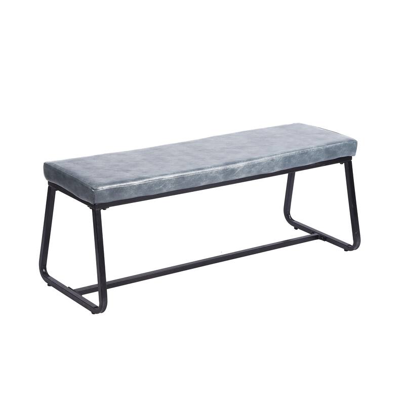 Porthos Home Remy Entryway Bench, PU Leather Upholstery, Iron Legs - Blue