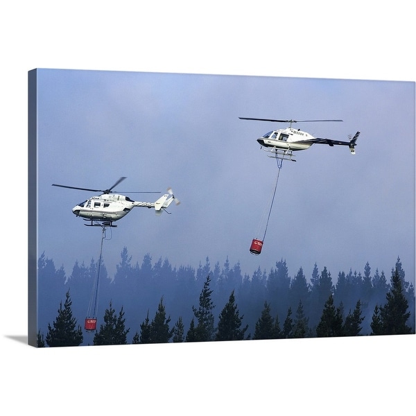 "Helicopters fighting forest fire" Canvas Wall Art