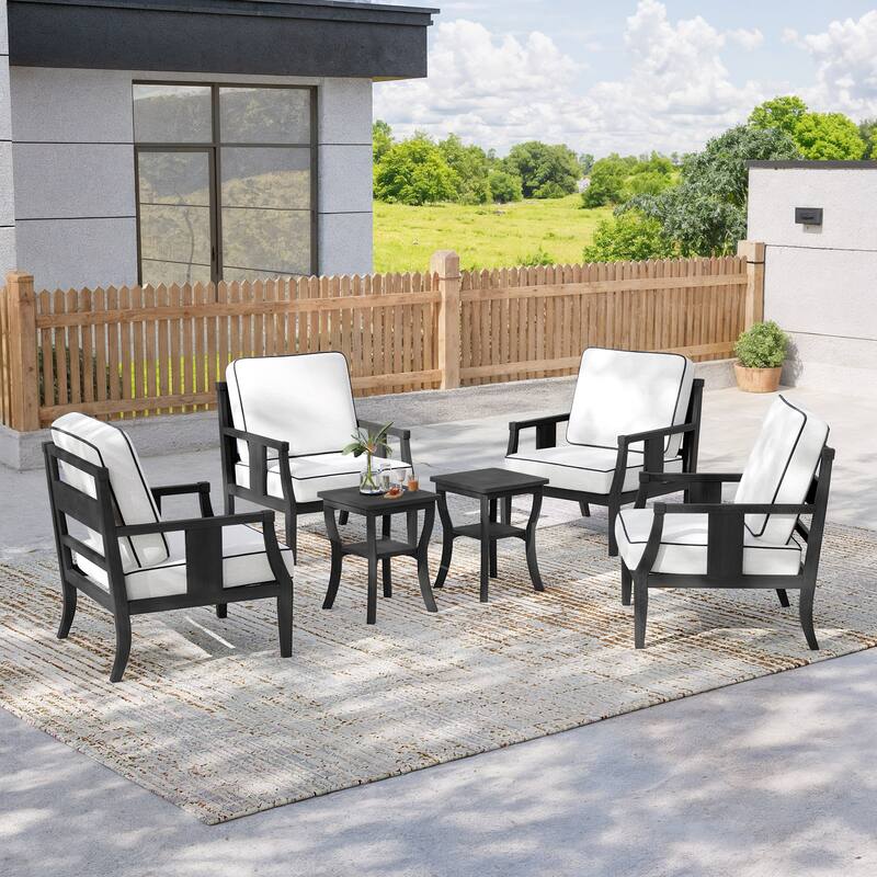 6-piece Outdoor Teak Seating Set Club Chairs with Cushions