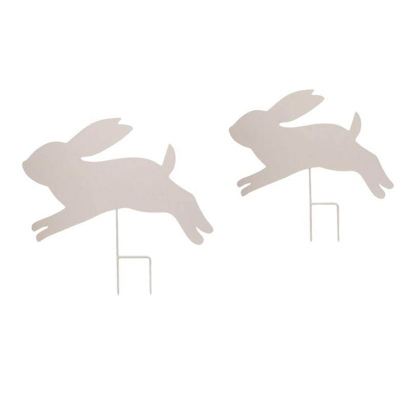 Transpac Metal Jumping Easter Bunny Garden Yard Stake Set of 2 Home Decorations Easter