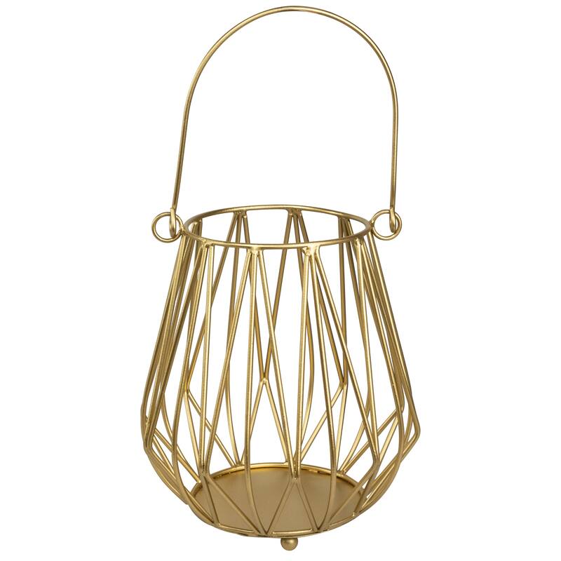 Basket Style Iron Pillar Candle Holder - 9.5" - Gold Finish