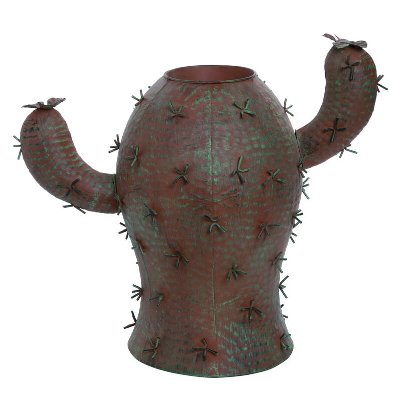 Transpac Metal 18 in. Brown Spring Prickly Cactus Planter