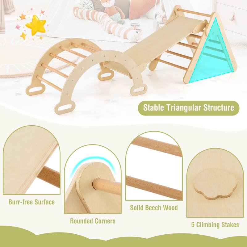Costway 3-in-1 Kids Climber Set Toddler Wooden Play Arch with Sliding - See Details
