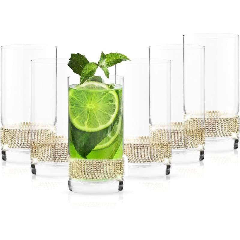 Berkware Luxurious Highball Cocktail Sparkling"Diamond" Studded Glasses - Set of 6
