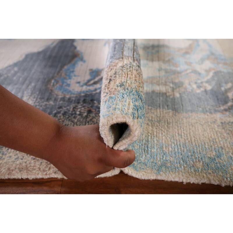 Striped Modern Abstract Foyer Rug Hand-Knotted Wool Carpet - 2'8" x 4'11"