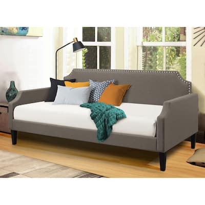 Paseo Modern Grey Fabric Upholstered Twin Size Daybed with Nailhead Trim