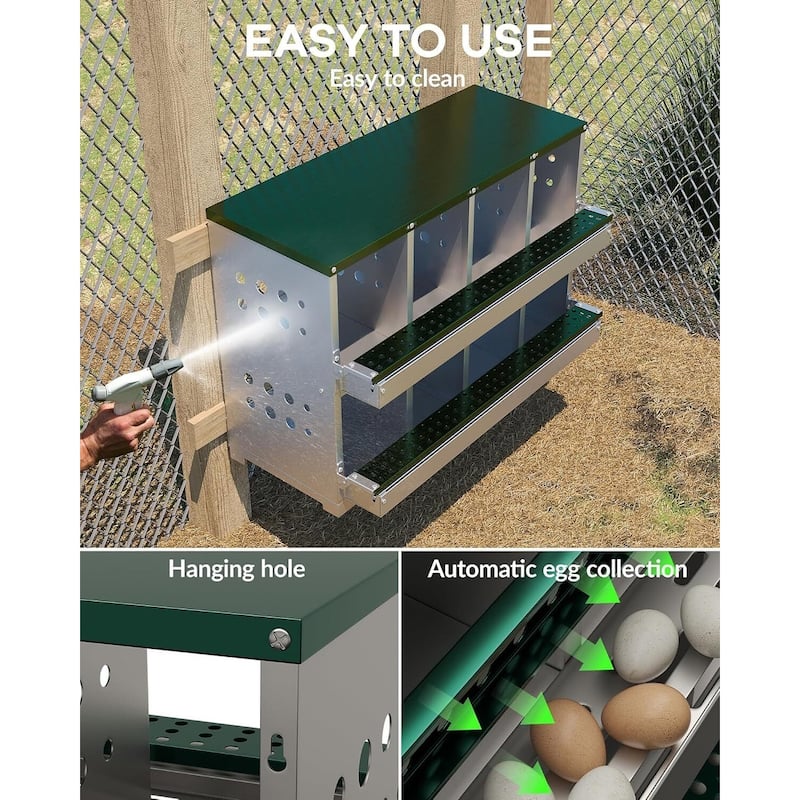 8-Compartment Metal Chicken Nesting Box, Waterproof Egg Laying Box