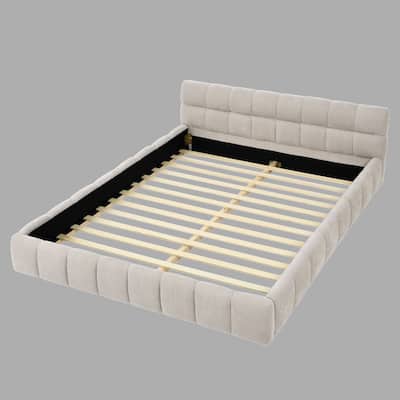 Modern Queen Size Upholstered Bed Frame with Soft Chenille Fabric & Sturdy Platform, Headboard Included