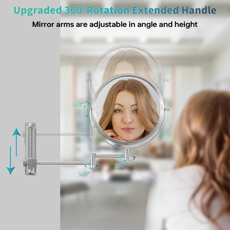 8 inch Wall Mounted Round Frame Makeup Mirror, 1X/10X Magnifying, Height Adjustable