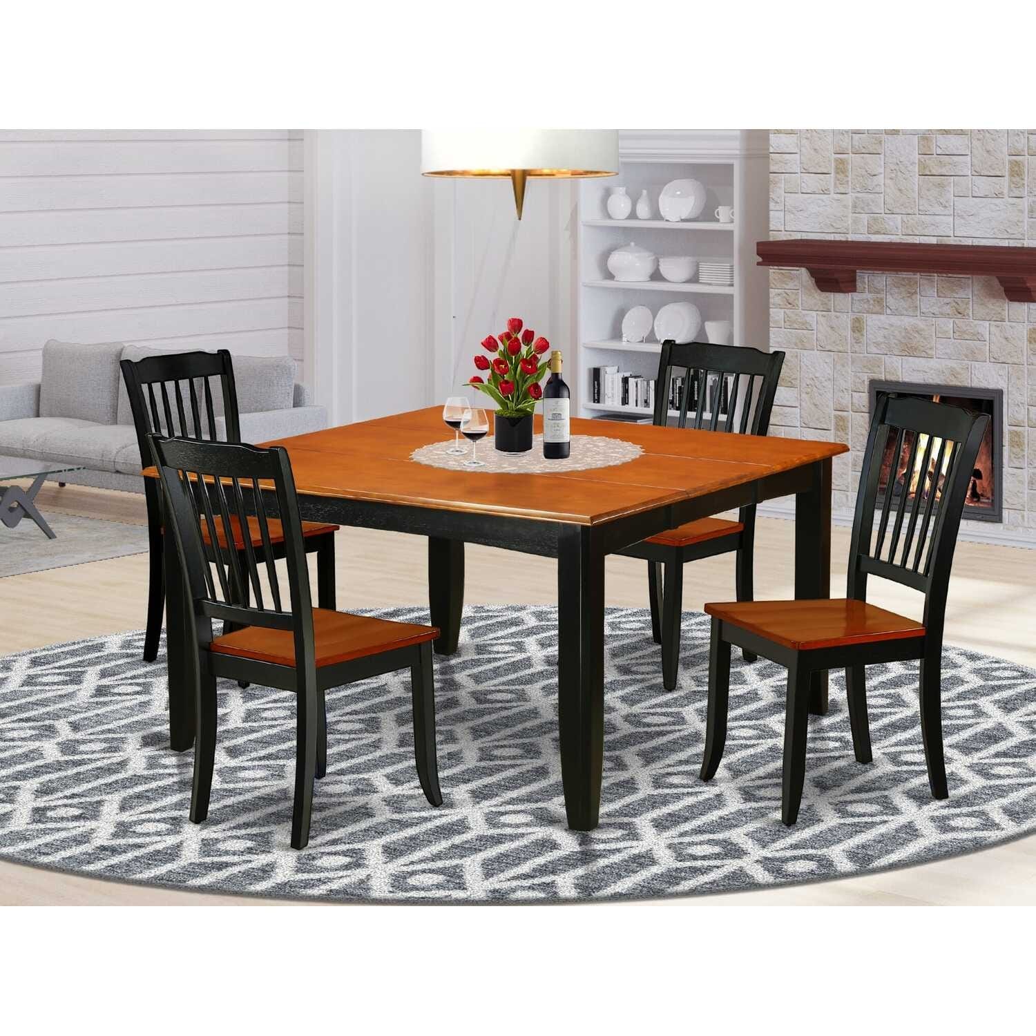 Square Dining Set 5pc - Old World Charm Table & Chairs - 36/54 Inch Extendable