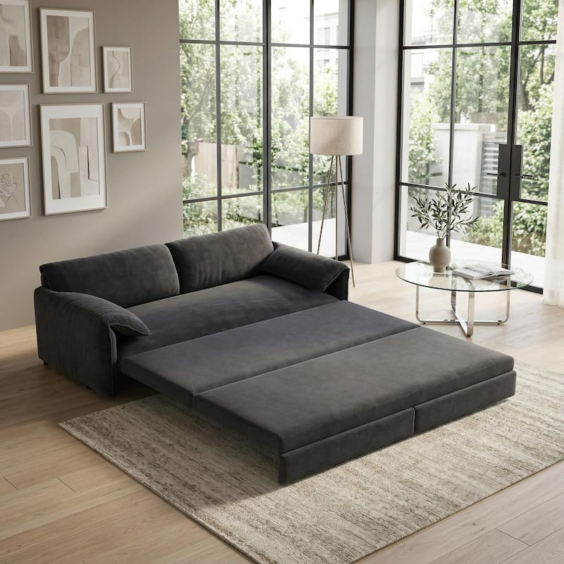 Homy Casa 66" Queen Pull-Out Sofa Bed with Storage, Velvet Loveseat, Designed for Everyday Living Work, Relax, Sleep