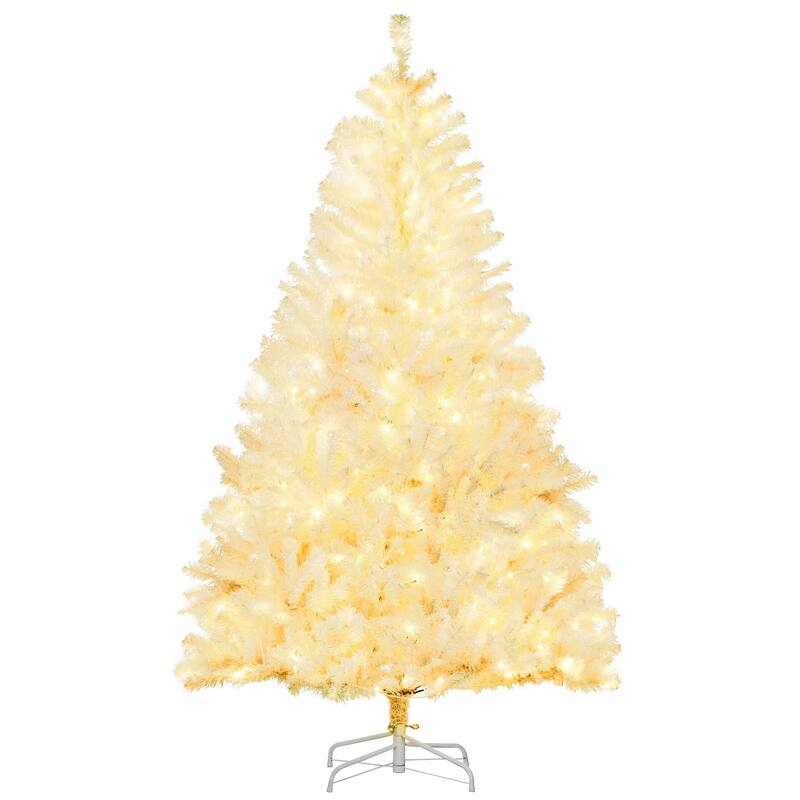 HOMCOM Pre-Lit Artificial Christmas Tree - Warm White LED Lights, Auto Open, White