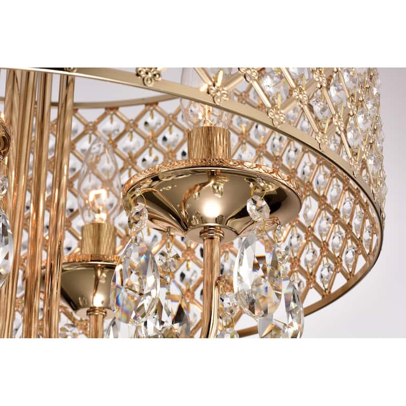 Round Beaded Drum Chandelier with Hanging Crystals