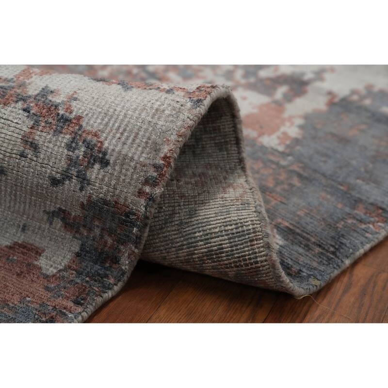 Hand Knotted Oriental Viscose Silk Carpet Modern Pictorial Multi-Colored Abstract Area Rug - 8' 4'' X 6' 7''