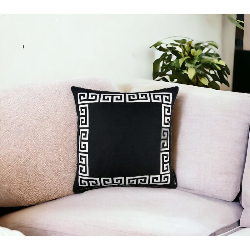 HomeRoots Yellow and White Greek Key Bordered Throw Pillow