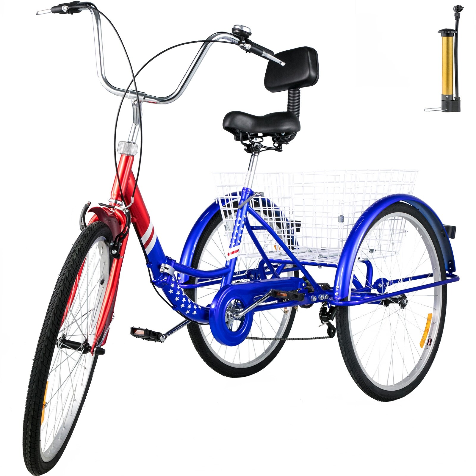 VEVOR 24 Foldable Adult Tricycle Folding Adult Trike 7 Speed Bikes w Basket 69.7 x 30.7 On Sale Bed Bath Beyond 37837474