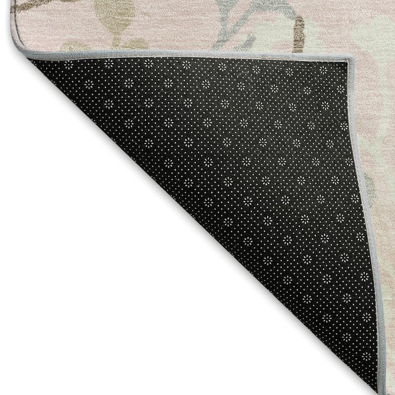 Machine Washable Indoor/ Outdoor Floral Border Chantille Rug