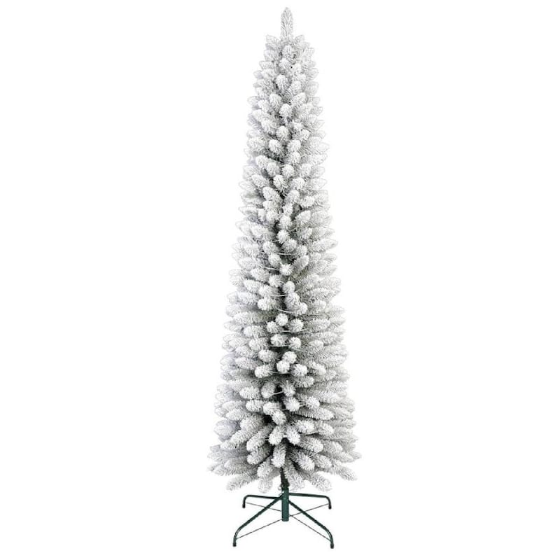 Snow Flocked Christmas Tree with Sturdy Metal Stand for Home, Office, Party Decoration - 7.5 Foot