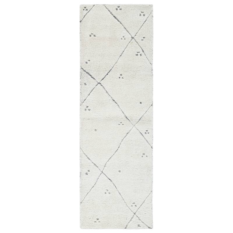 Terra by Obeetee Adab Carved Lines Black Rug - 2'6" x 8' - Cream/Onyx