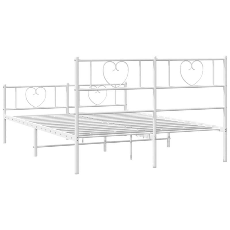 vidaXL Queen Metal Bed Frame with Headboard, White, No Mattress - 81.5" x 61.4" x 35.4"