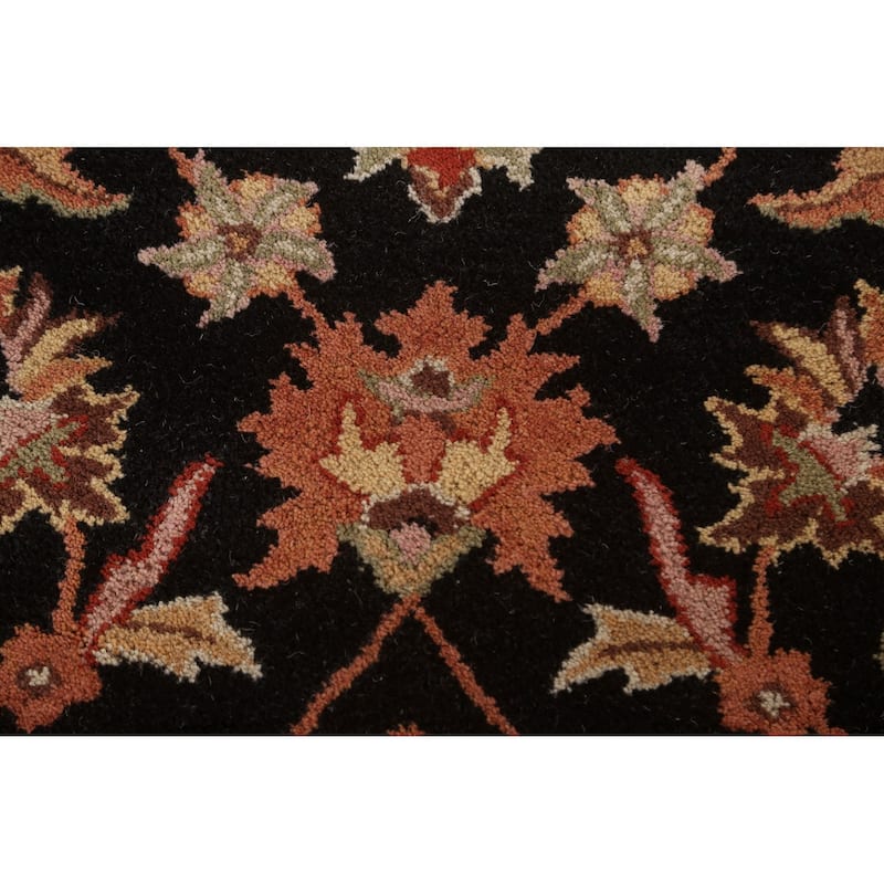 Black Floral Agra Oriental Wool Area Rug Hand-tufted Foyer Carpet - 5'2" x 7'10"