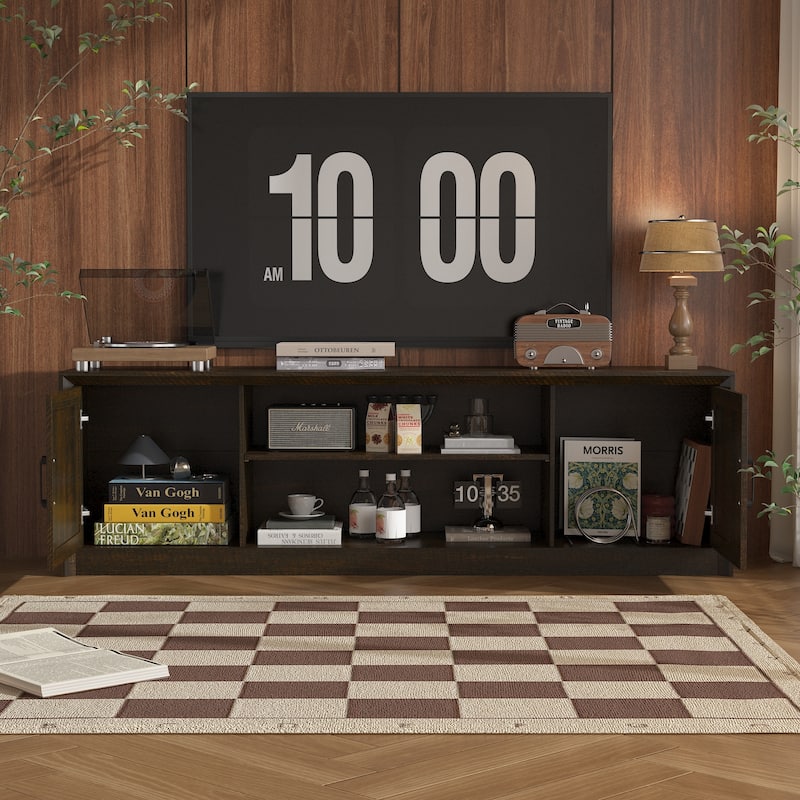 Modern TV Stand with Adjustable Shelf and Cabinet Doors, Media Console for 70” TV