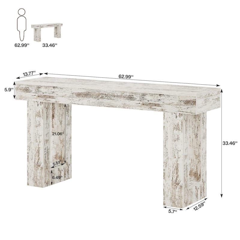 63-Inch Farmhouse Wooden Sofa Console Entryway Table for Living Room