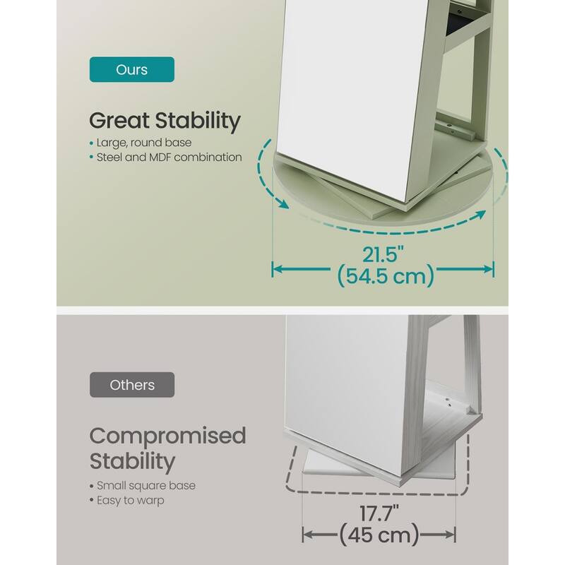 6 LEDs Lockable Mirror Jewelry Cabinet Laurel Green Surface Cream White Lining - Multi