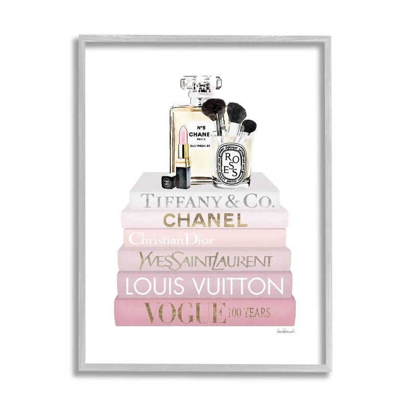Stupell Deluxe Fragrance and Cosmetics Glam Pink Bookstack Framed Wall Art