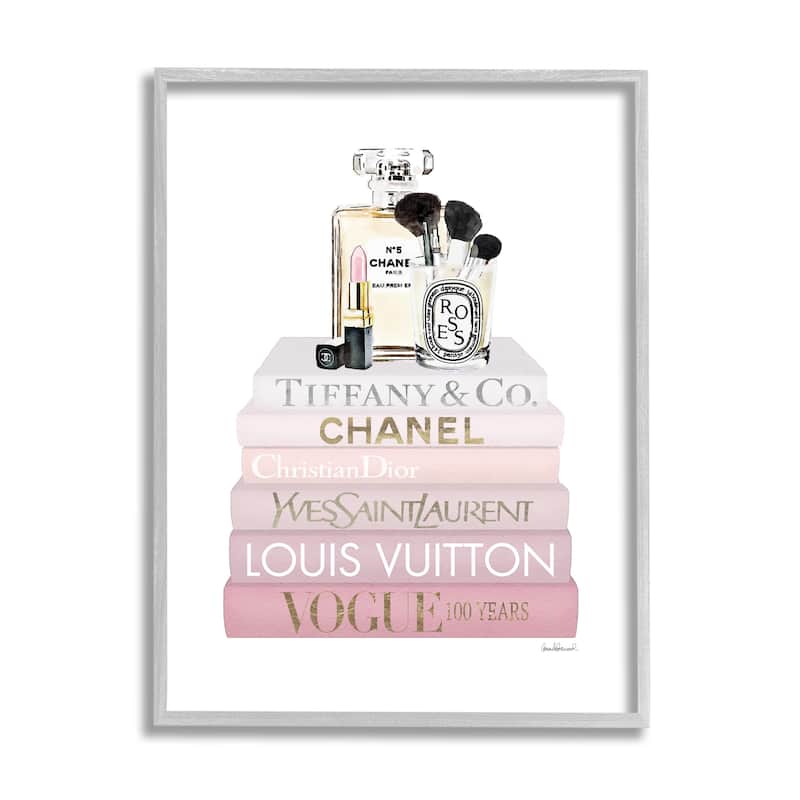 Stupell Deluxe Fragrance and Cosmetics Glam Pink Bookstack Framed Wall ...