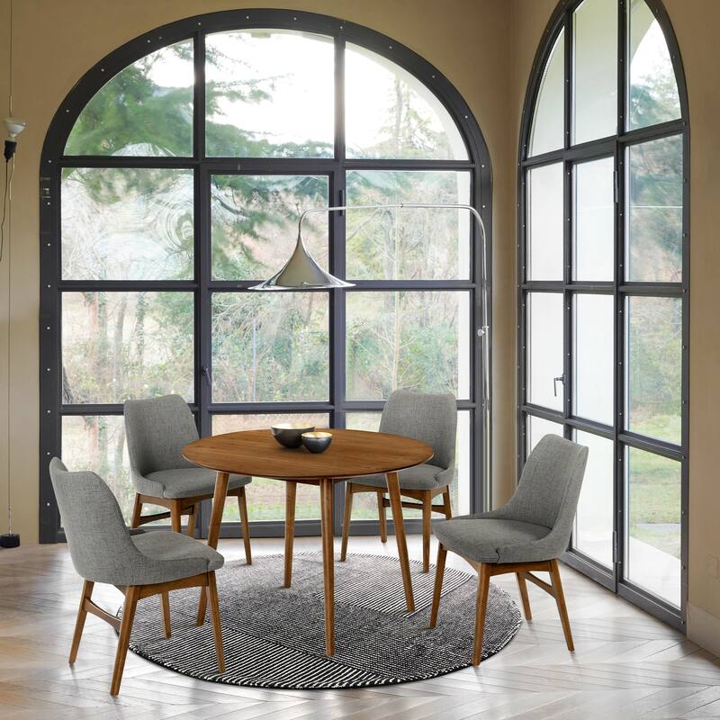 Arcadia and Azalea 42" Round Wood 5 Piece Dining Set - Charcoal & Walnut