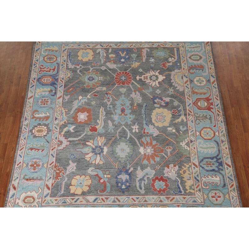 Gray Floral Oushak Oriental Area Rug Wool Carpet - 7'9"x 9'11"