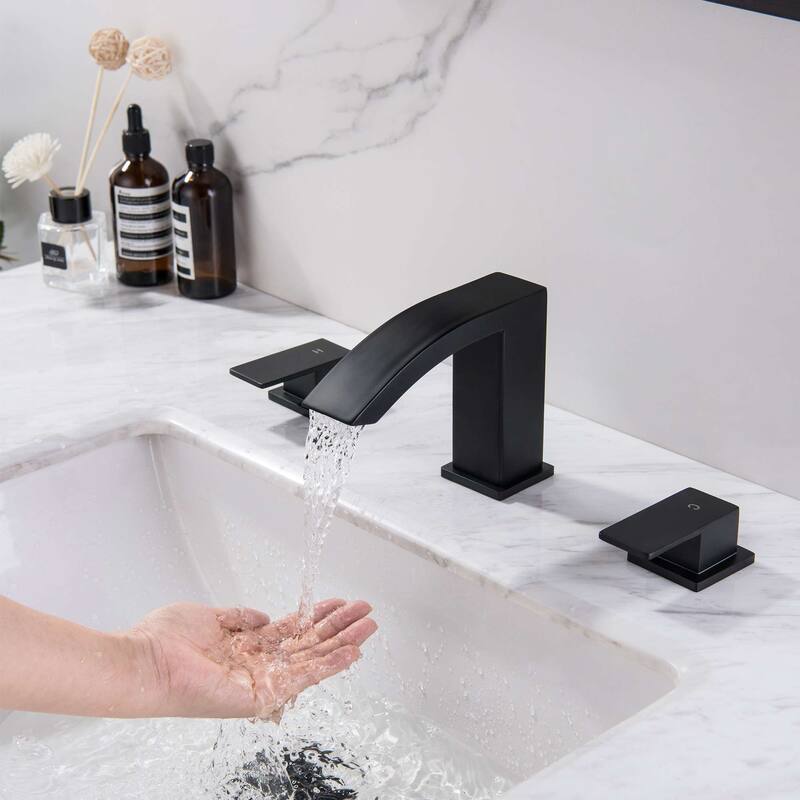 Widespread Bathroom Faucet Waterfall 3 Holes Bathroom Sink Faucet Double Handle Modern 8 Inche Basin Vanity Taps With Valve