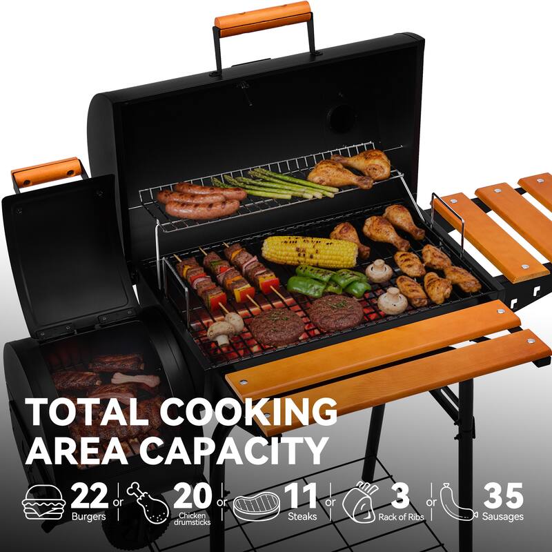 Royal Gourmet CC1624W Barrel Charcoal Grill with Offset Smoker