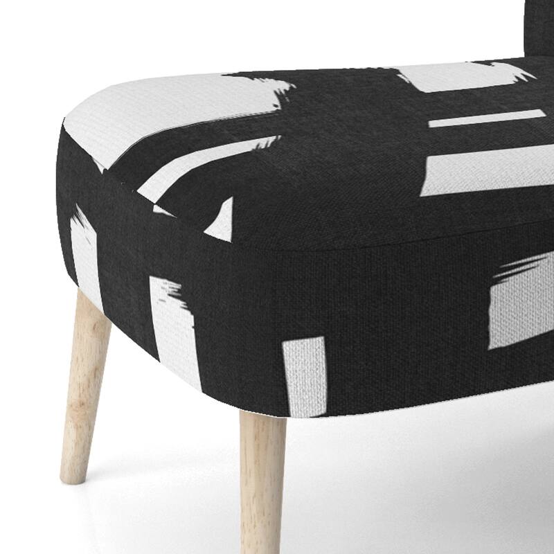 Designart "Black & White Crossing Paths I" Upholstered Abstract Accent Chair - Modern Arm Chair For Bedroom