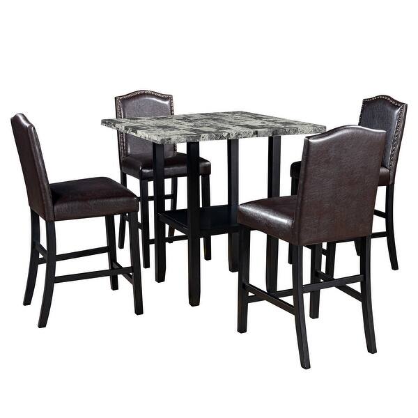 Shop Moda Angela 5 Piece Dining Set With 4 Brown Chairs Bottom Shelf Overstock 32497878