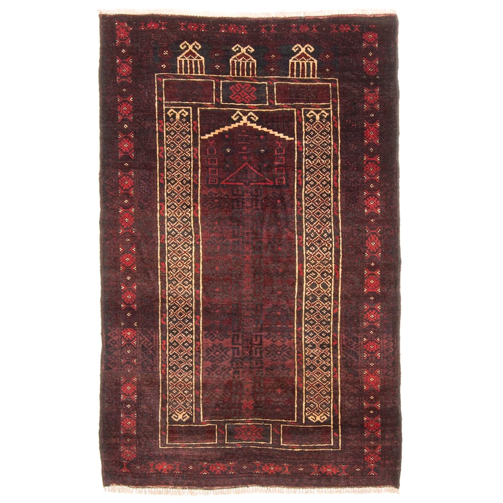ECARPETGALLERY Hand-knotted Teimani Dark Burgundy Wool Rug - 2'5 x 3'11